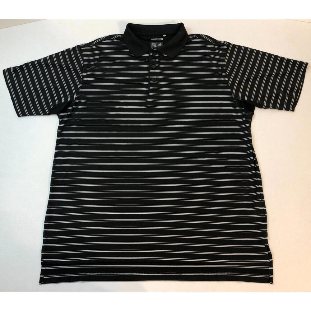 Adidas Men's ClimaCool Black White Embroidered Stripe Golf Polo Shirt - Large